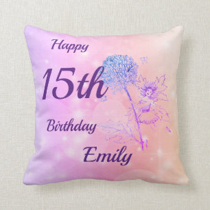 Pretty pink pastel Fairy sparkle 15th  birthday Throw Pillow