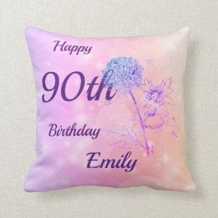 Pretty pink pastel Fairy sparkle 90th birthday Throw Pillow