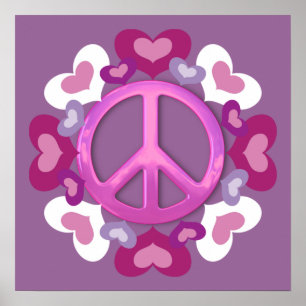 Pretty Pink Peace Sign and Hearts Print