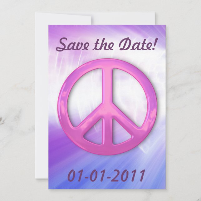 Pretty Pink Peace Sign Announcemets Save The Date (Front)