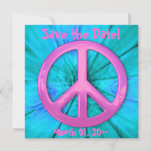 Pretty Pink Peace Sign Over Blue Abstract Explosio Save The Date