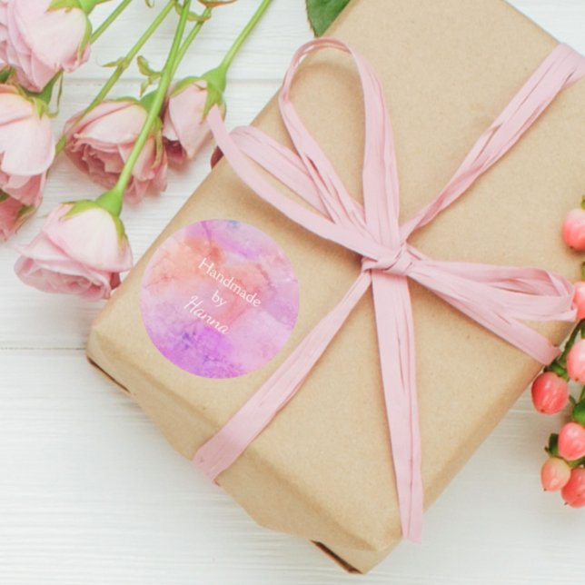 Pretty Pink Peach Blush Watercolour Handmade by Classic Round Sticker (Creator Uploaded)