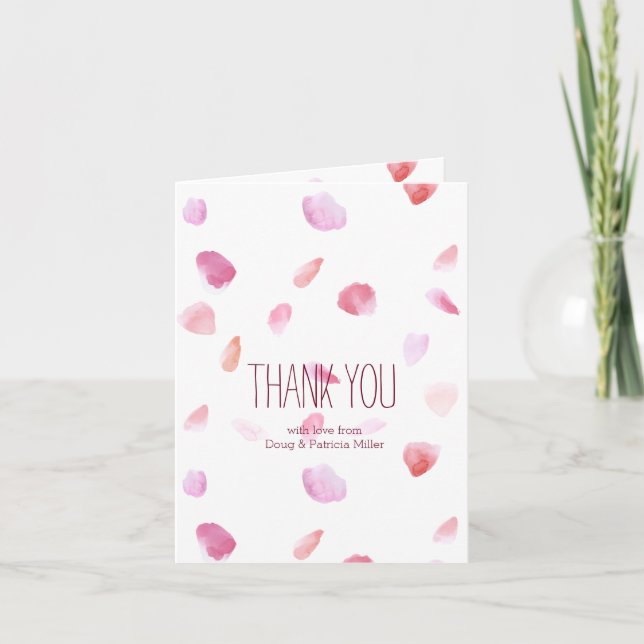 Pretty Pink Peach Rose Petals Watercolor Thank You (Front)