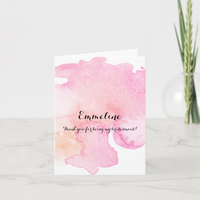 Pretty Pink Peach Watercolor Thank you bridesmaid (Front)