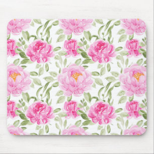 Pretty Pink Peonies and Greenery Floral Pattern Mouse Pad
