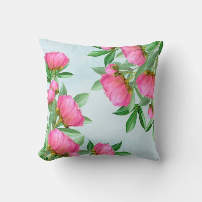 Pretty Pink Peonies Bouquet Throw Pillow (Front)