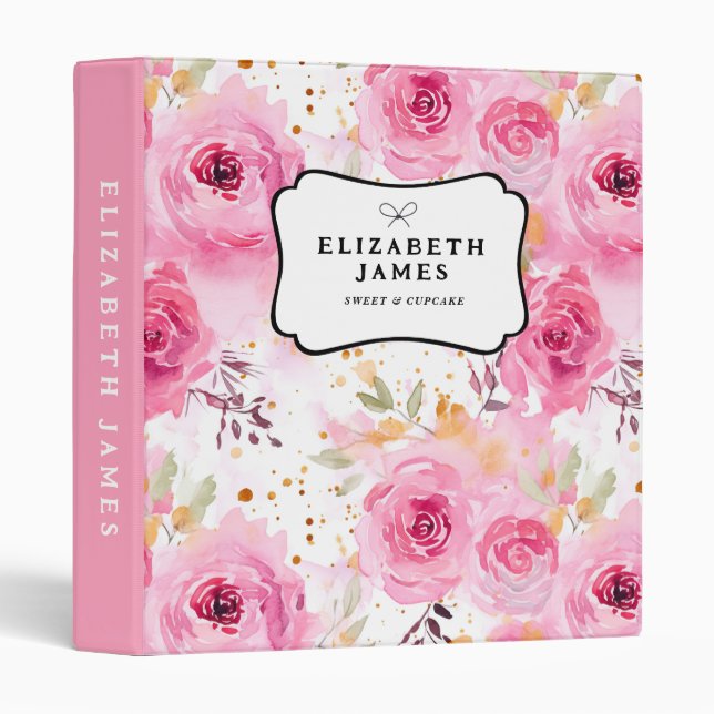 Pretty Pink Peonies Floral Pattern Personalized Binder (Front/Spine)