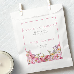 Pretty Pink Peonies Funeral Seed Packet Favour Bag