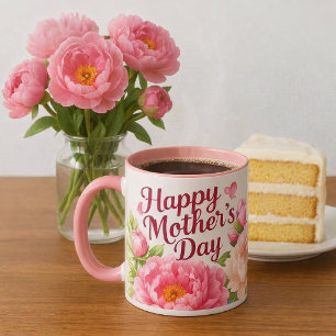 Pretty Pink Peonies Mother's Day Floral Mug