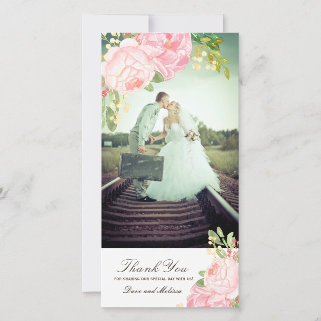 Pretty Pink PeoniesThank You Photo Card (4x8) (Front)