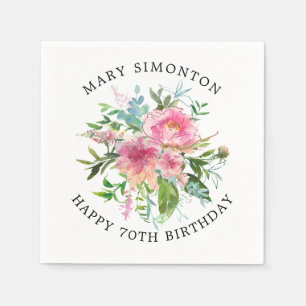 Pretty Pink Peony Floral 70th Birthday Napkin