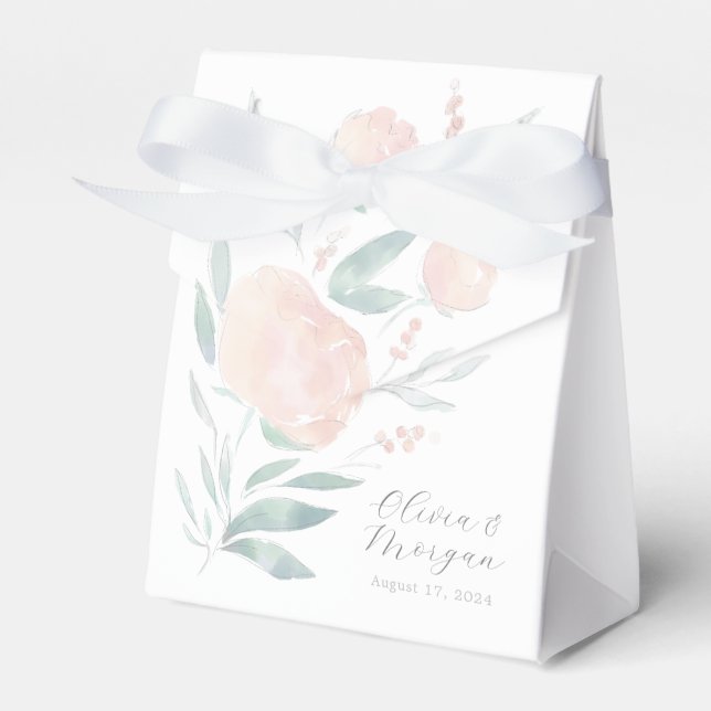 Pretty pink peony floral wedding favour favor box (Front Side)