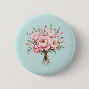 Pretty Pink Peony Flower Bouquet 2 Inch Round Button