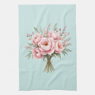 Pretty Pink Peony Flower Bouquet Kitchen Towel
