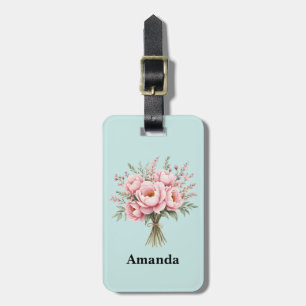 Pretty Pink Peony Flower Bouquet Luggage Tag