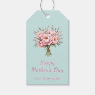 Pretty Pink Peony Flower Bouquet Mother's Day Gift Tags