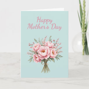 Pretty Pink Peony Flower Bouquet Mother's Day Holiday Card