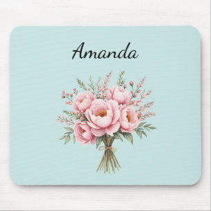Pretty Pink Peony Flower Bouquet Mouse Pad