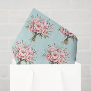 Pretty Pink Peony Flower Bouquet Pattern Tissue Paper