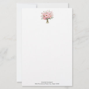 Pretty Pink Peony Flower Bouquet Stationery