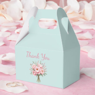 Pretty Pink Peony Flower Bouquet Thank You Favor Box