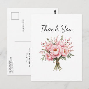 Pretty Pink Peony Flower Bouquet Thank You Postcard