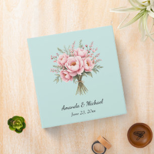 Pretty Pink Peony Flower Bouquet Wedding Binder
