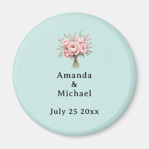 Pretty Pink Peony Flower Bouquet Wedding Date Magnet