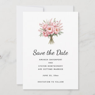 Pretty Pink Peony Flower Bouquet Wedding Save The Date