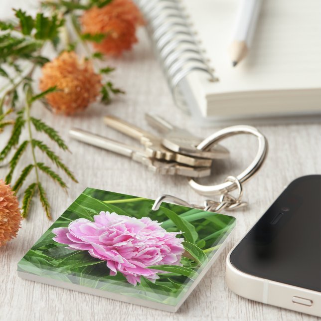 Pretty Pink Peony Keychain (Front Right)