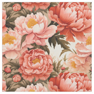 Pretty Pink Peony Vintage Floral Pattern Fabric