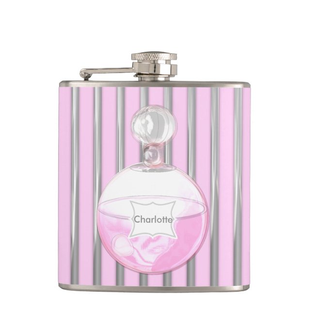 Pretty Pink Perfume Bottle Personalized Hip Flask (Front)