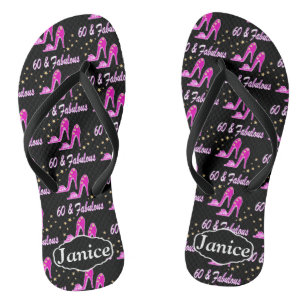 PRETTY PINK PERSONALIZED 60 & FABULOUS FLIP FLOPS