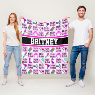 PRETTY PINK PERSONALIZED HAIR STYLIST FLEECE BLANKET