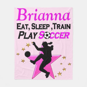PRETTY PINK PERSONALIZED SOCCER GIRL BLANKET