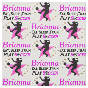 PRETTY PINK PERSONALIZED SOCCER GIRL FABRIC
