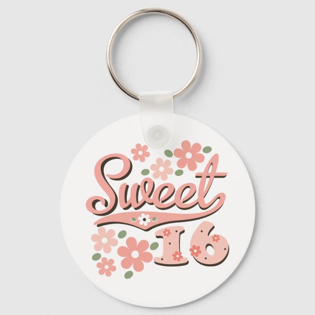 Pretty Pink Petal Sweet 16 Keychain (Front)