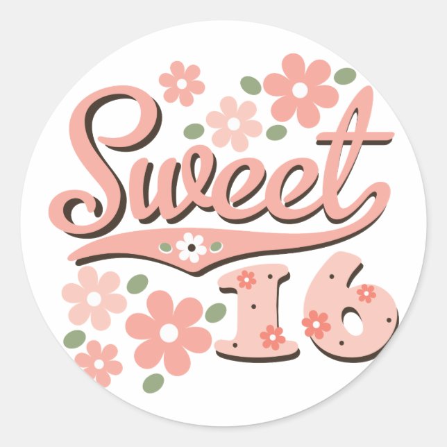 Pretty Pink Petal Sweet 16 Stickers (Front)