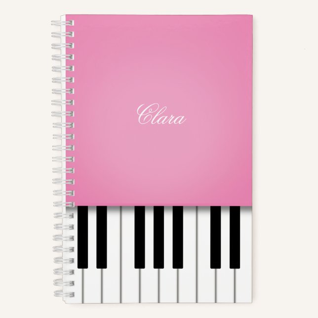 Pretty Pink Piano Music Keyboard Personalized Notebook (Front)