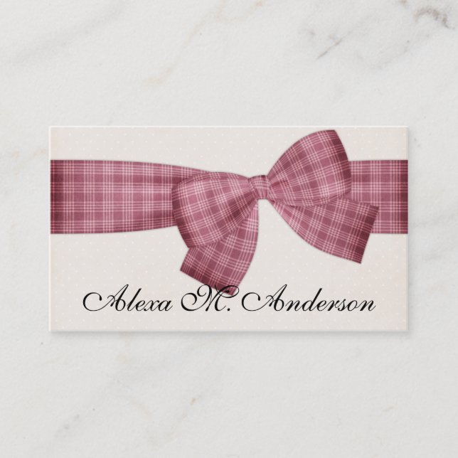Pretty Pink Plaid Bow Business Cards (Front)