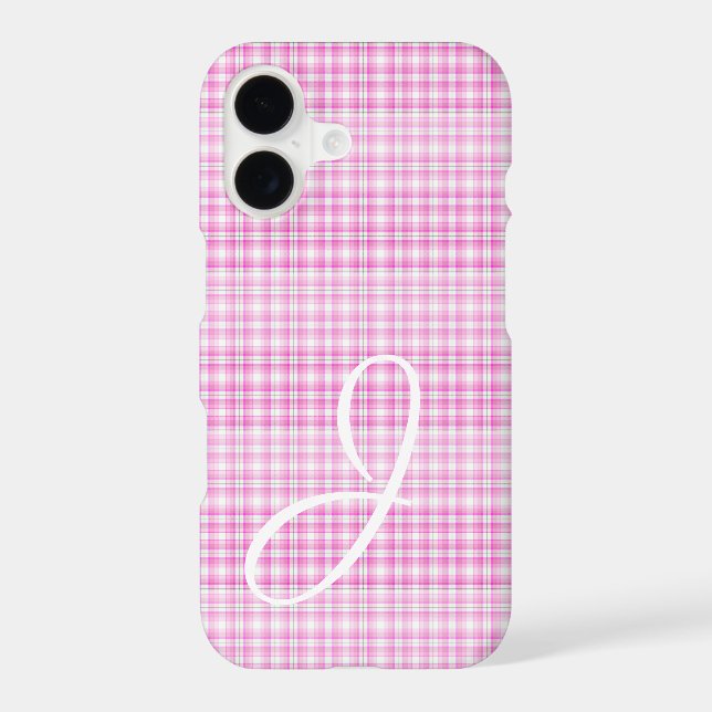 Pretty Pink Plaid with Monogram iPhone case (Back)