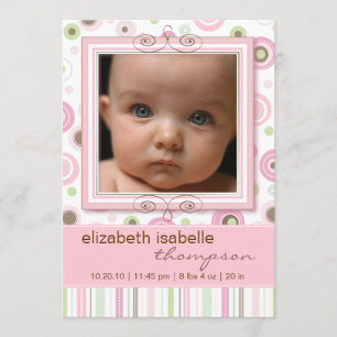 Pretty Pink Poka Dot & Stripes Baby Faire-part