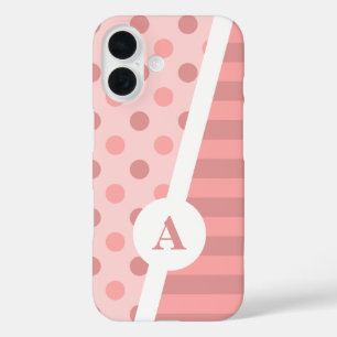 Pretty Pink Polka Dot and Stripe Pattern iPhone 16 Case