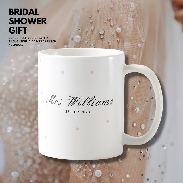 Pretty Pink Polka Dot Bride Mug with Custom Date (Creator Uploaded)