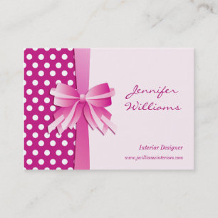 Pretty Pink Polka Dots and Bow Interior Designer Business Card