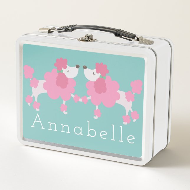 Pretty Pink Poodle Retro Lunch Box (Front)