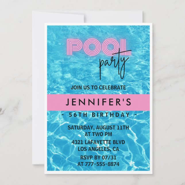 Pretty Pink Pool Party 56e anniversaire invitation (Devant)