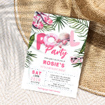 Pretty Pink Pool Party Girl Birthday  Invitation<br><div class="desc">Splash into style with our 'Pretty Pink Girl's Pool Party Birthday Invitation'. This elegantly whimsical invite captures the spirit of summer with tropical foliage, poolside essentials, and a bold POOL Party header. Featuring a modern sans font on a crisp white background, it's a breeze to customize for your little swimmer....</div>