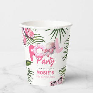 Pretty Pink Pool Party Girl Birthday  Paper Cups