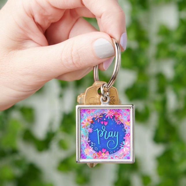 Pretty Pink Pray Inspiring Floral Keychain (Hand)
